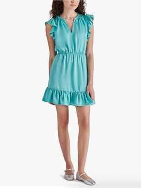 Steve Madden Turquoise Satin V-Neck Mini Summer Dress (Size S)